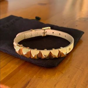 Studded gold and leather bracelet